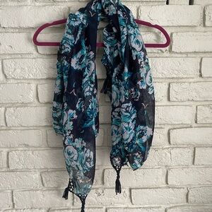 Blue and Black Floral Wrap with Lightweight Fabric
